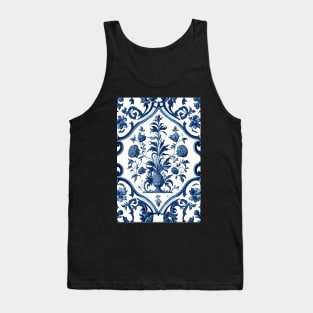 Floral Garden Botanical Print with Delft Blue and White Tank Top